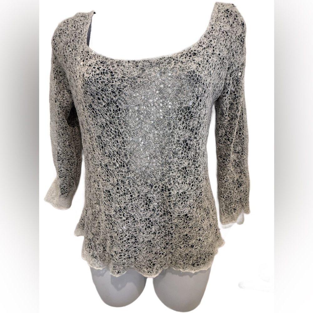 Tadashi Collection Gray Lace Overlay Knit Blouse. Small